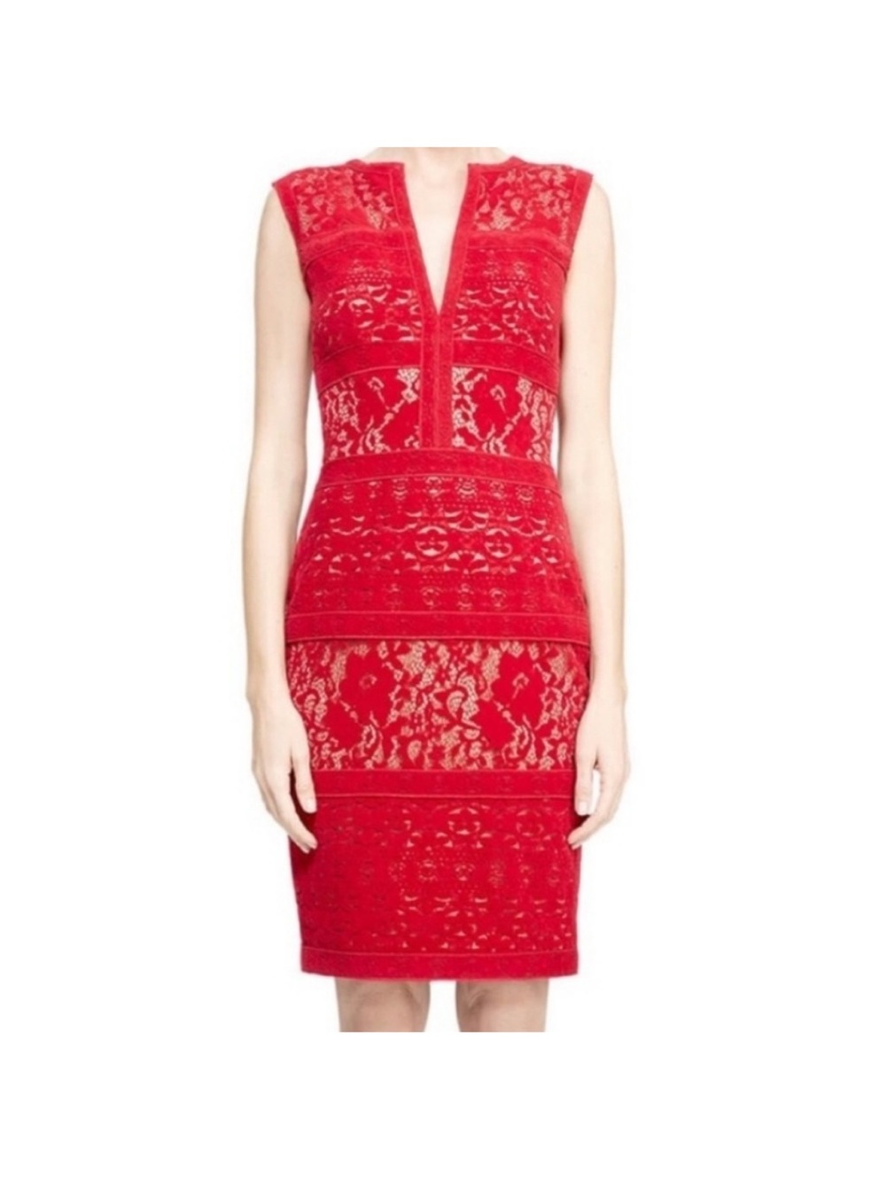 Tadashi Shoji Lace Dress Red Sheath Cocktail Size 2
